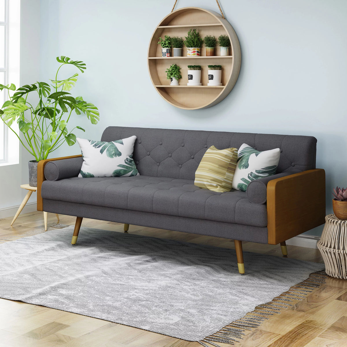 Grey Tufted Fabric Sofa Z4389