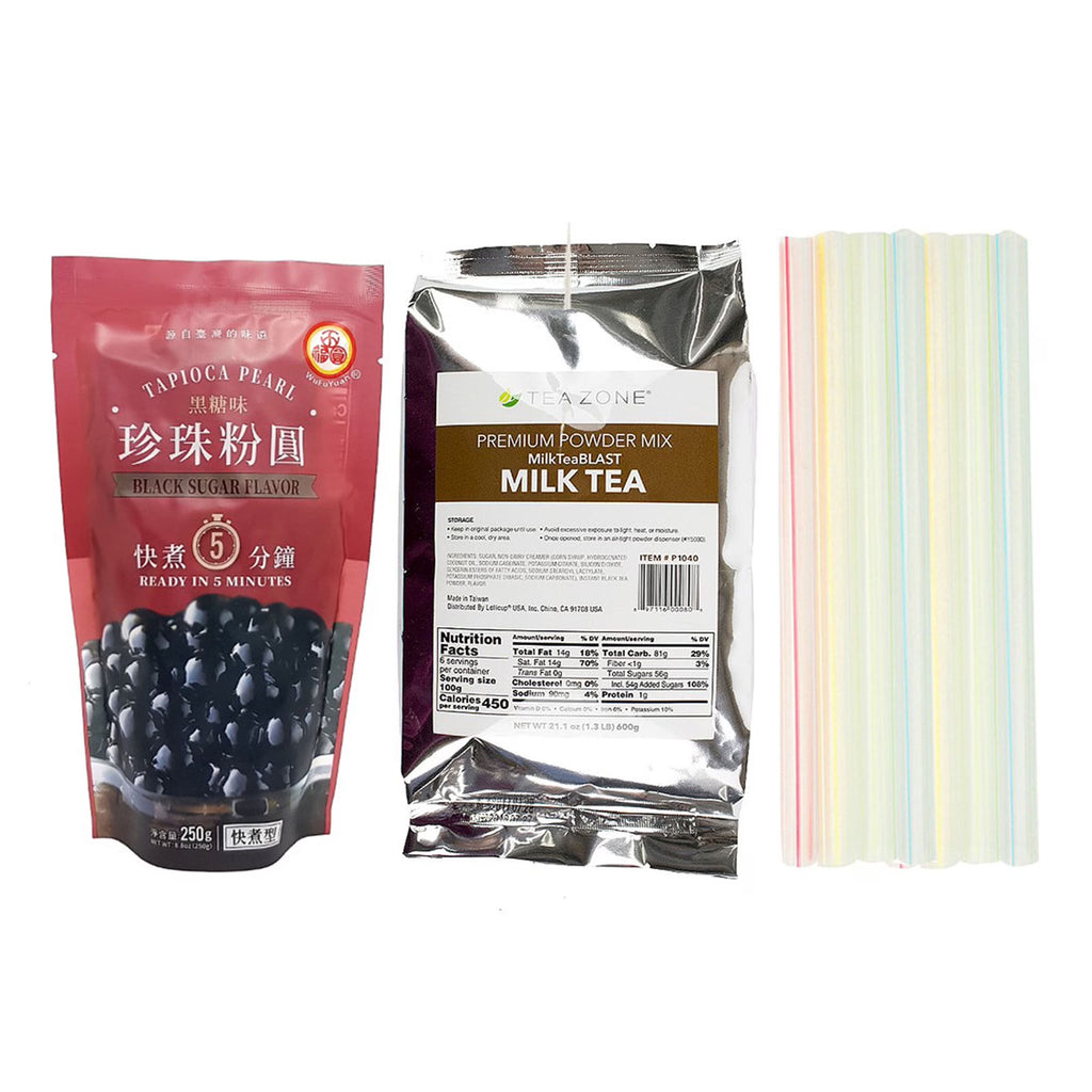 Milk Tea Bubble Tea Kit with Black Boba Tapioca Pearl and 10 Straws K897349