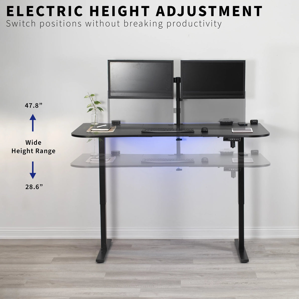 Electric 63” x 32” Stand Up Desk, Light Wood 3 Part Table Top, White Frame G819792