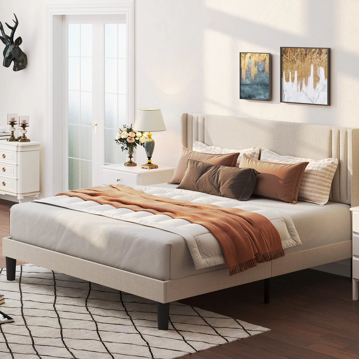 Queen Bed Frame with Wingback Headboard L28669