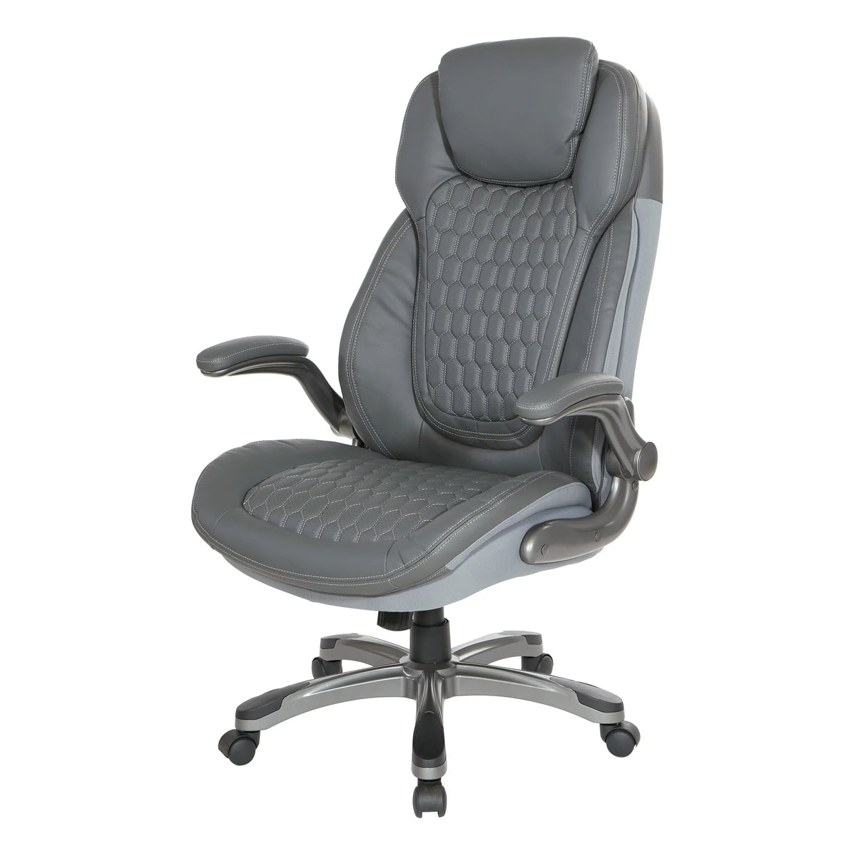 High Back Chair with Grey Bonded Leather and Flip Arms N5700