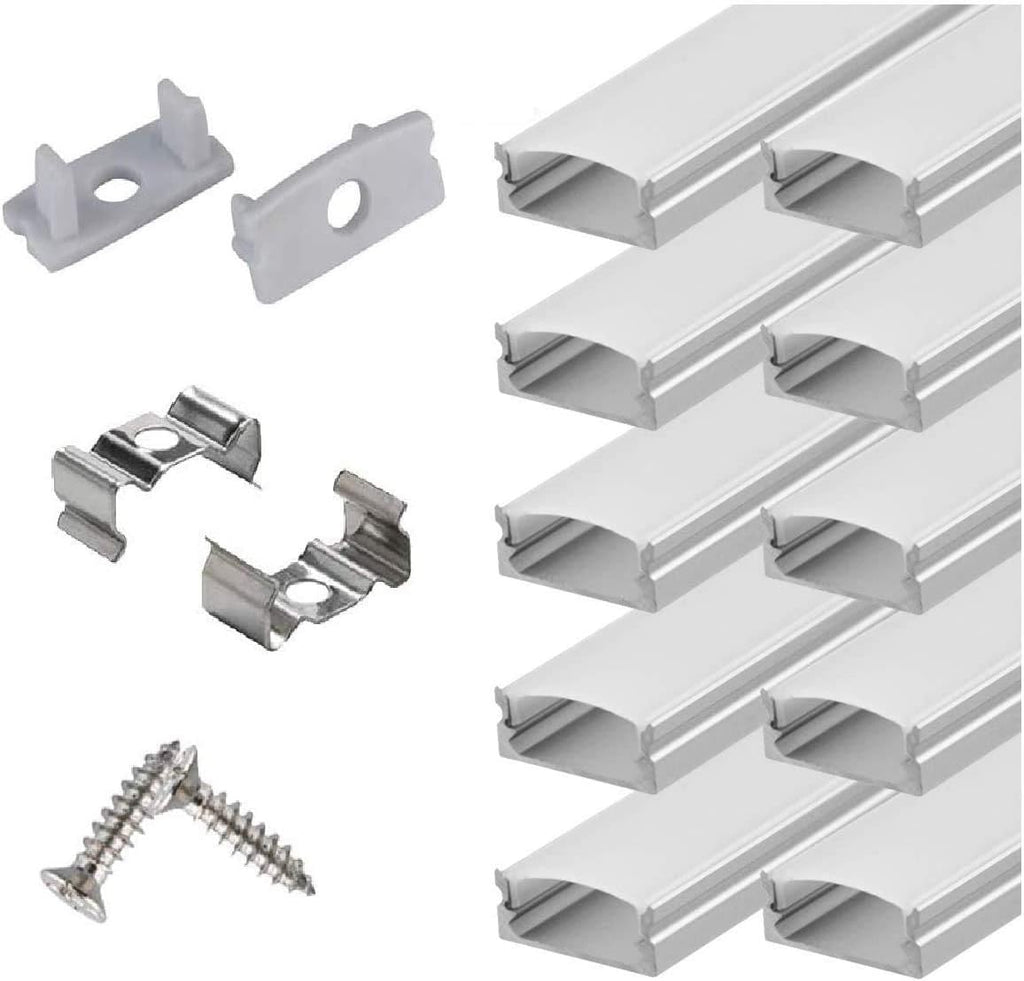 6x2m LED Strip Light Channel with Milky Cover Diffusers, End Caps and Mounting Clips A59505