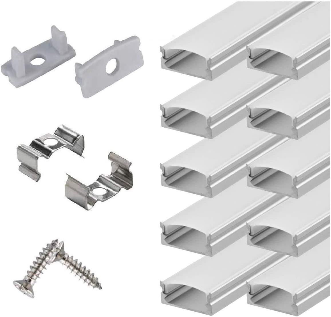 6x2m LED Strip Light Channel with Milky Cover Diffusers, End Caps and Mounting Clips A59505