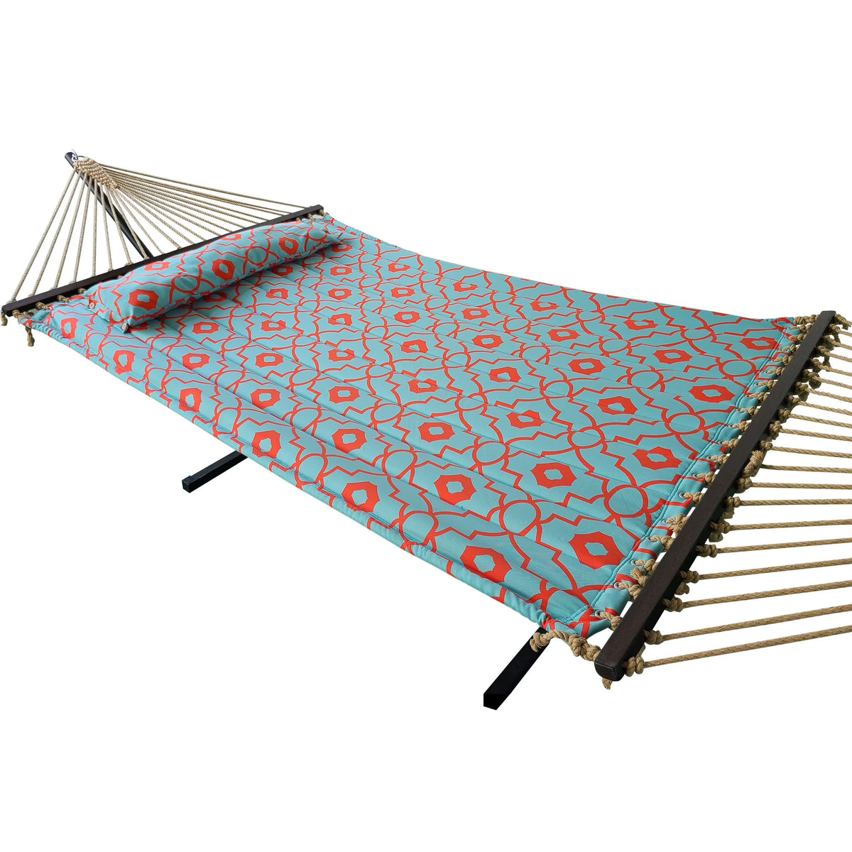 Coral and Spa Blue Quilted 2 Person Hammock D236