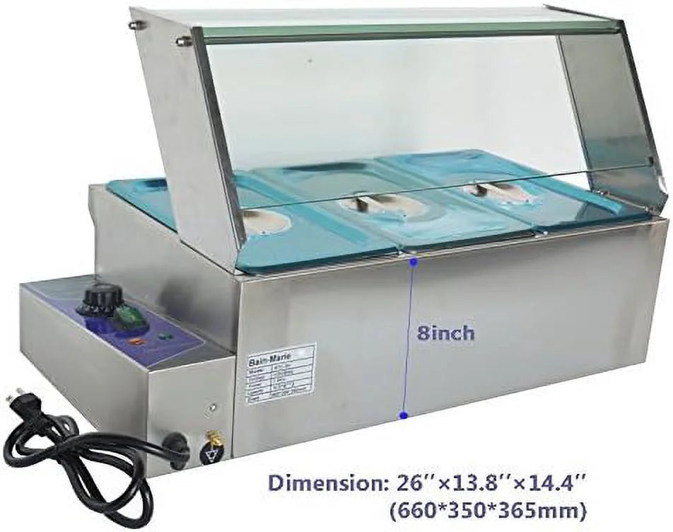 3 Pot Bain-Marie Buffet Steam Heater Food Warmer with Glass Shield D723821