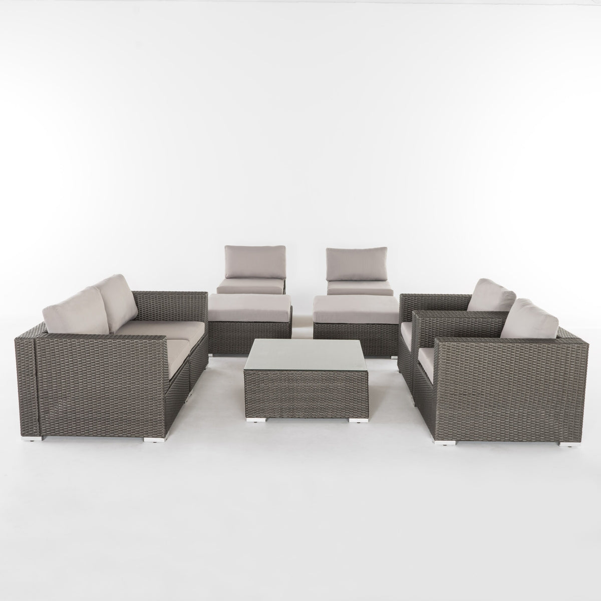 Outdoor Wicker 9-Piece Sectional Sofa with Cushions and Ottomans X99758