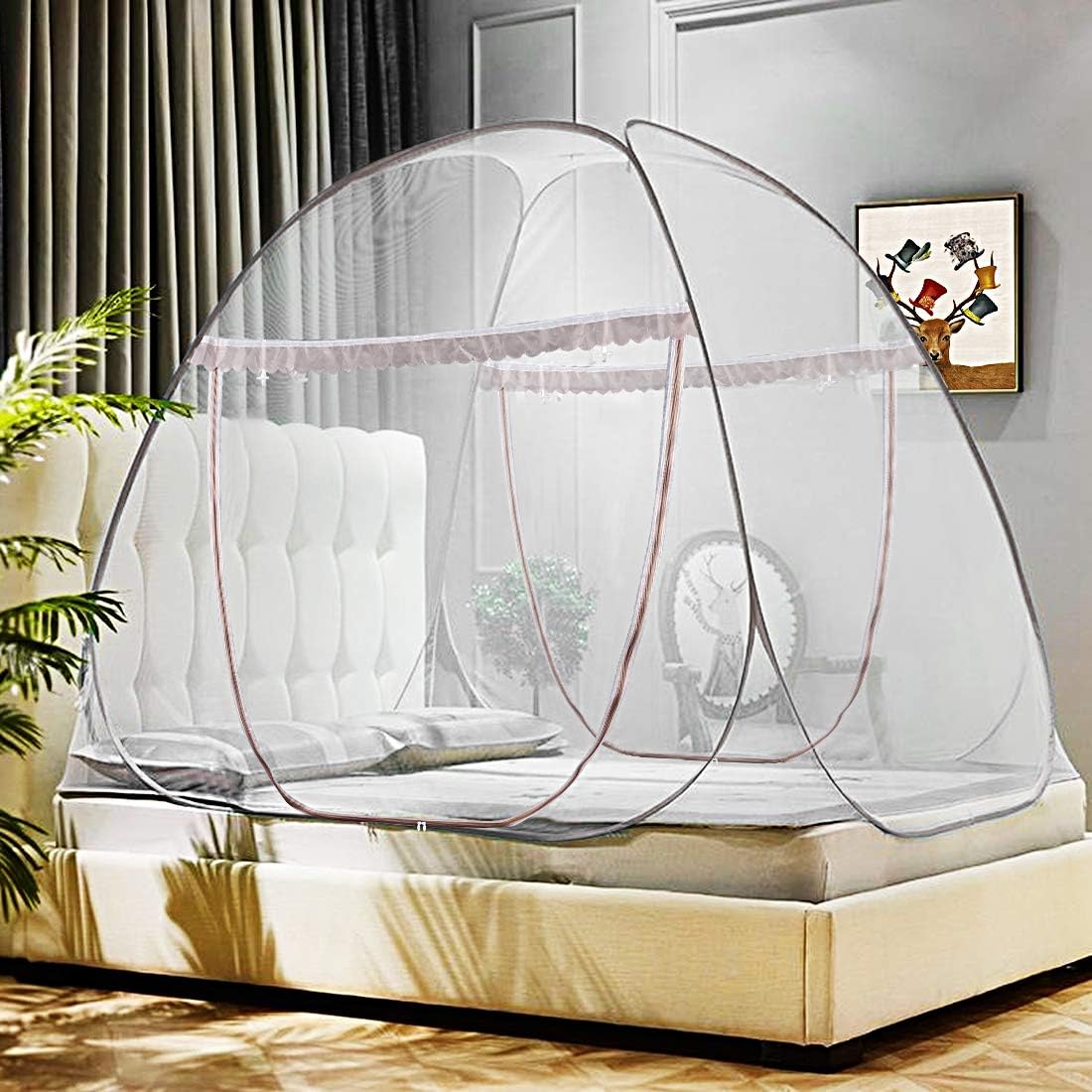 Pop Up Bed Net Tent with Bottom, Folding Design Bed Canopy (79 x71x59 inch) V46110