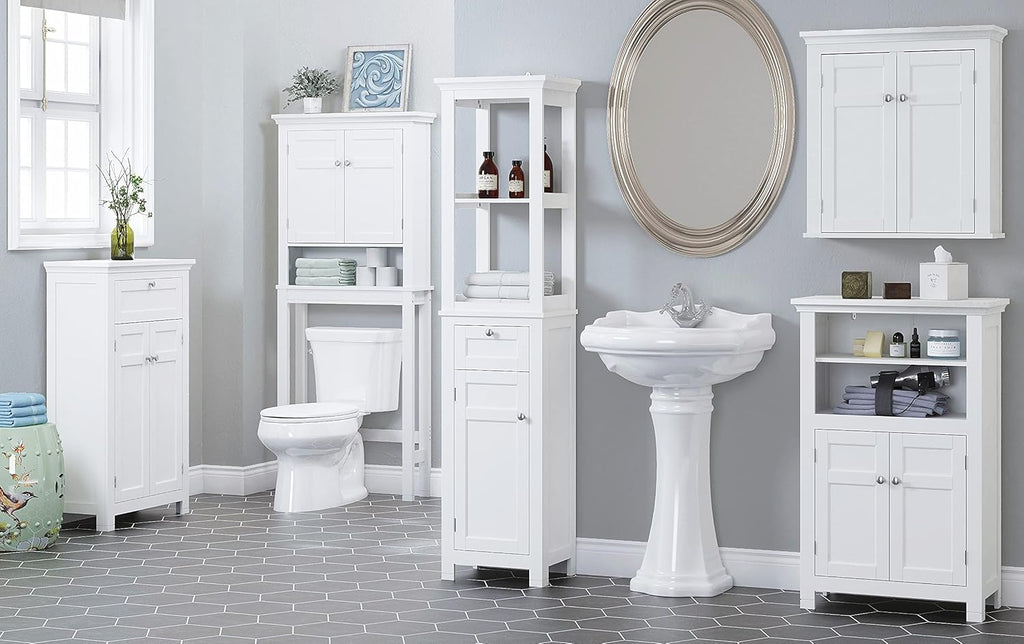 Freestanding Bathroom Cabinet with Doors and Adjustable Shelf, White Y989