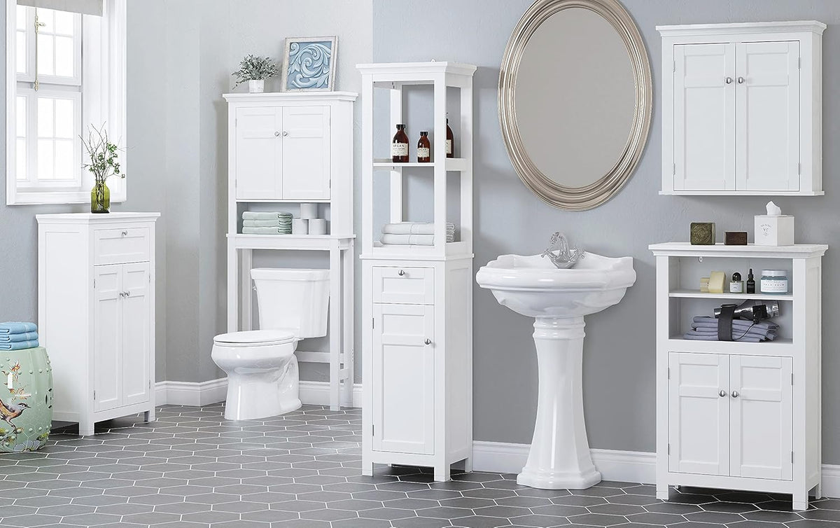Freestanding Bathroom Cabinet with Doors and Adjustable Shelf, White Y989