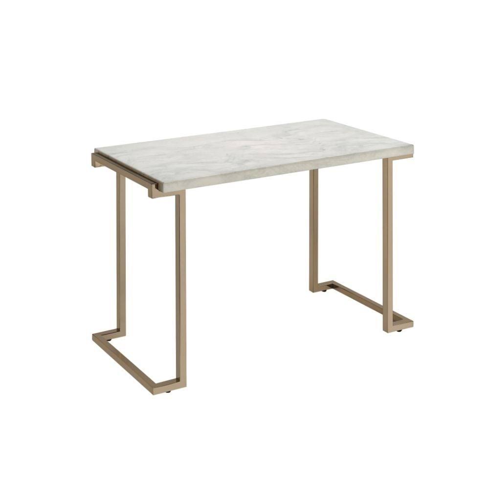Faux Marble Top Champagne Finish Metal Base Console Table Z32025