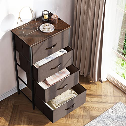 4 Drawer Dark Grey Dresser with Steel Frame and Wood Top A603674