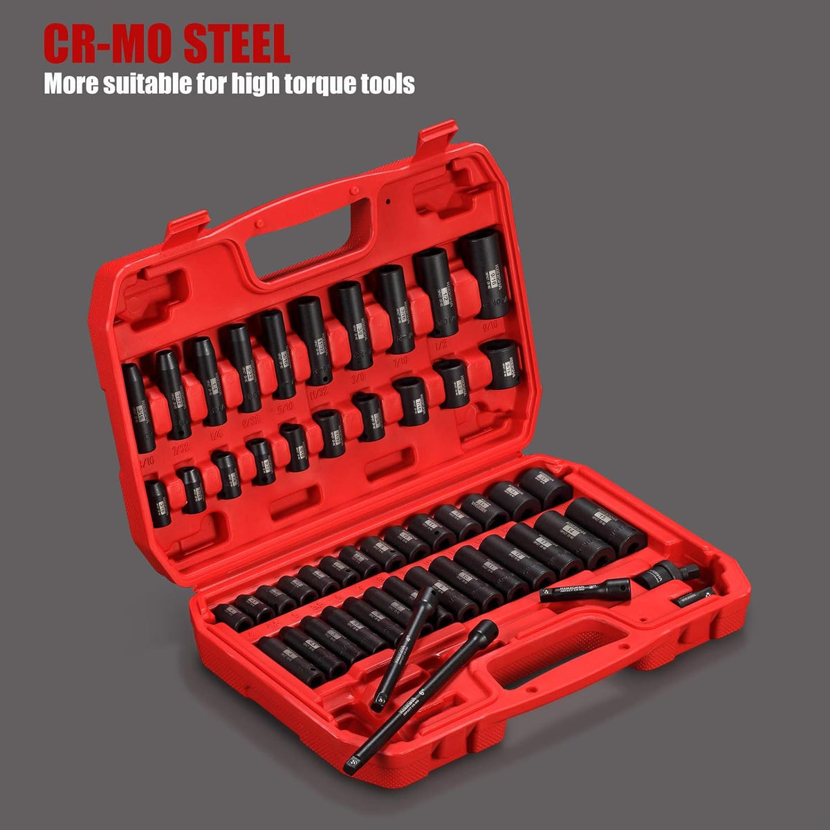 1/4 Inch Drive 53-Piece CR-MO Alloy Steel Impact Socket Set SAE and Metric P1467