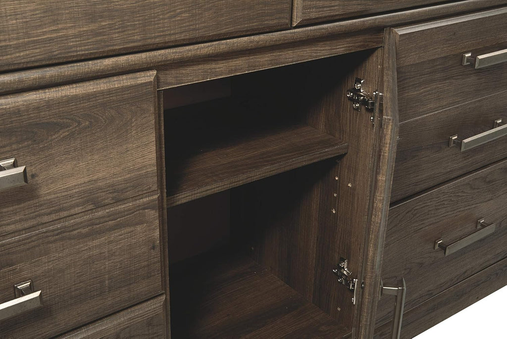 Rustic 6 Drawer Dresser with 1 Cabinet & Adjustable Shelf, Dark Brown E175082
