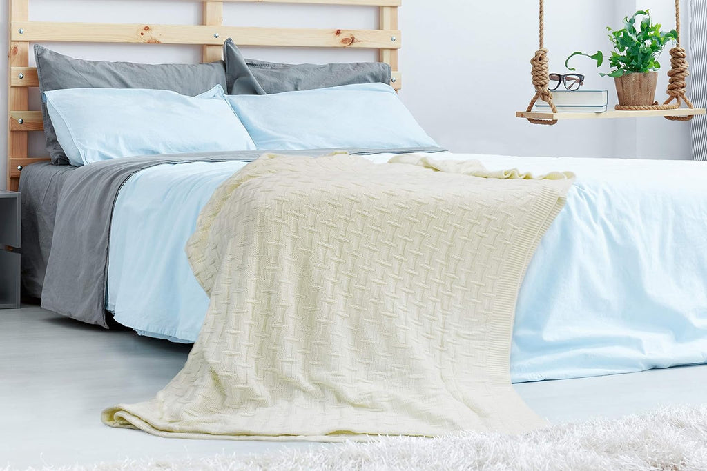 Blue Queen 90”X90” Cotton Basket Weave Blanket Z199