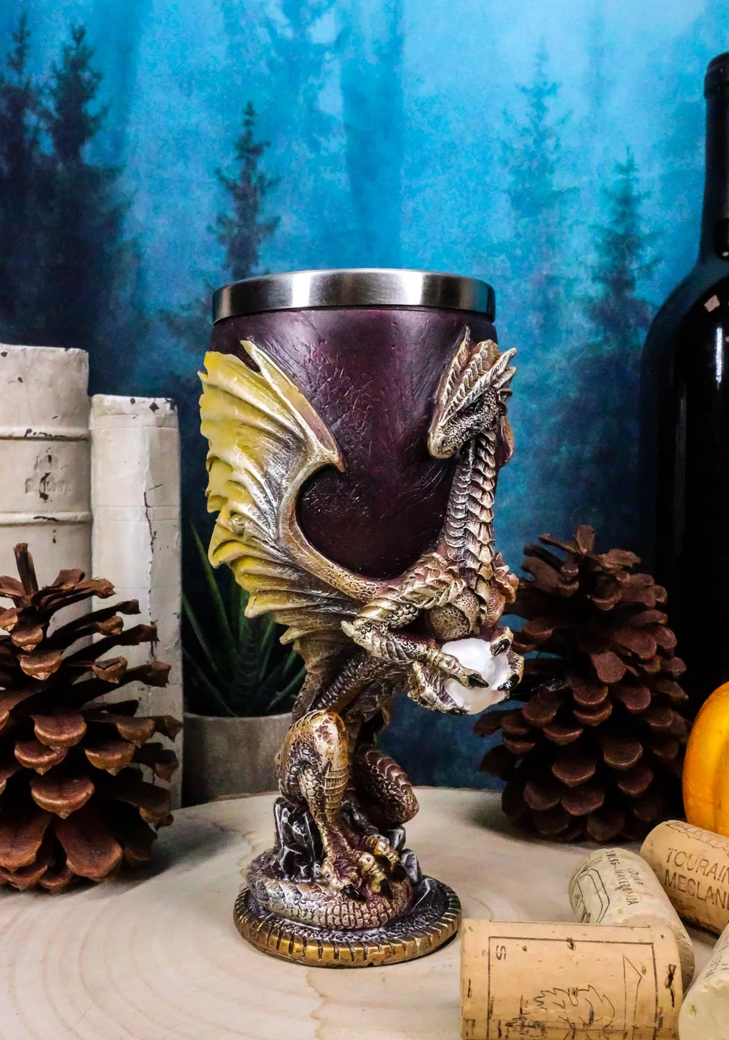 Maroon And Gold Dragon Wine Goblet 5oz S8490