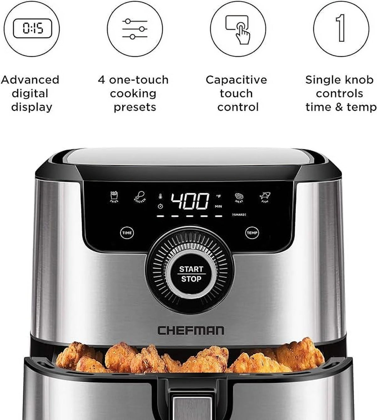 Open Box CHEFMAN Air Fryer 4.5 Qt Dual Control Temperature - SILVER O55023