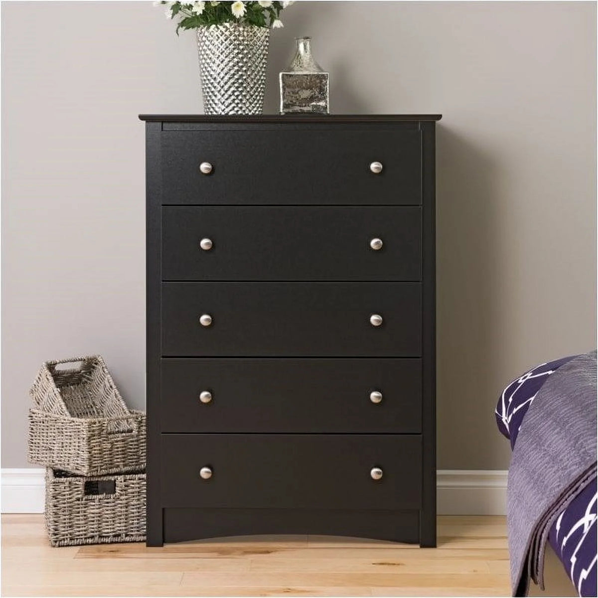 5 Drawer Wood Chest in Black P4215