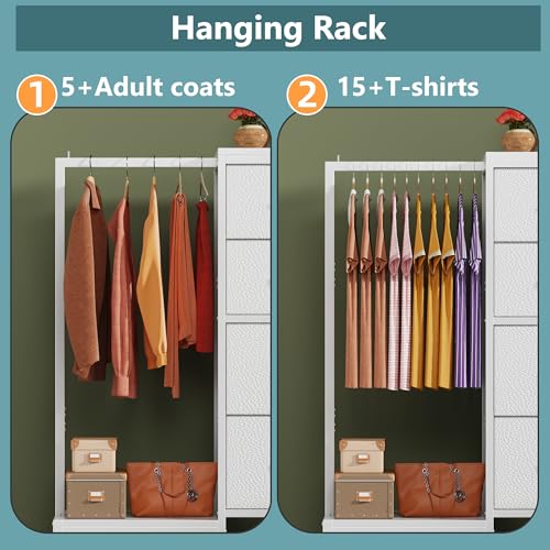 White 4 Drawer Dresser with Hanging Rack Z7671