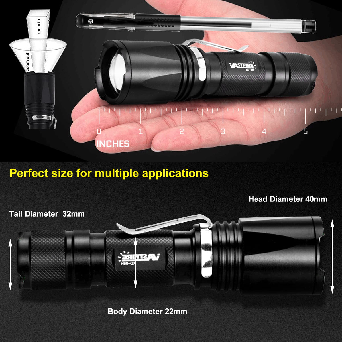 Zoomable Green Red UV Flashlight Black Light Tactical Torch E4013