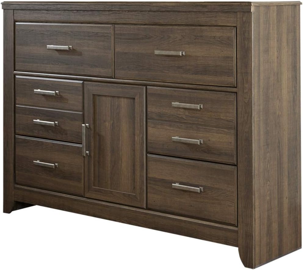 Rustic 6 Drawer Dresser with 1 Cabinet & Adjustable Shelf, Dark Brown E175082