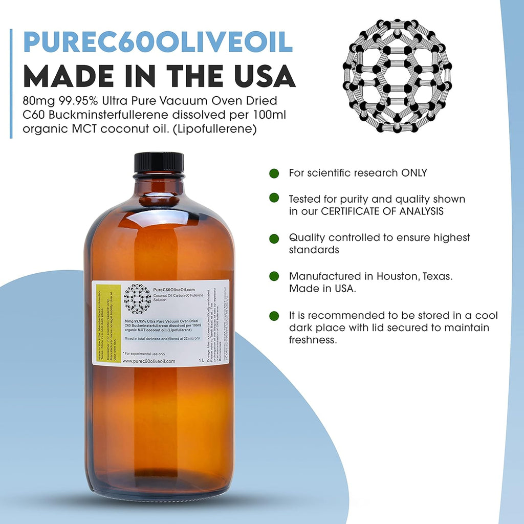 C60 Coconut Oil 1L / 33.8 Fl Oz 800mg Amber Glass Bottle S7364