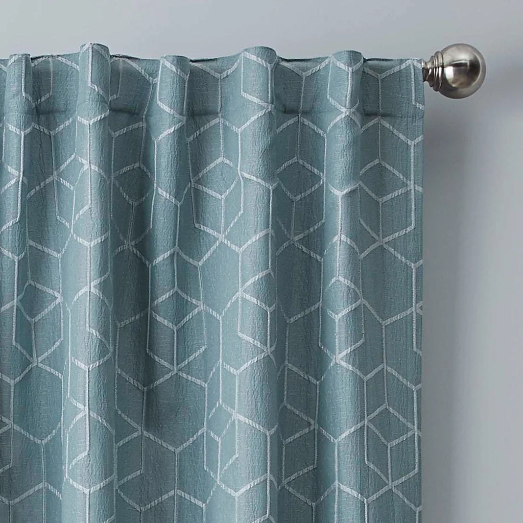 Blackout Geometric Single Curtain Panel, 50" x 84", Aqua Slate Y44920