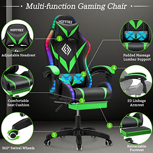 Light Green and Black Ergonomic Gaming Chair with Footrest Z25726