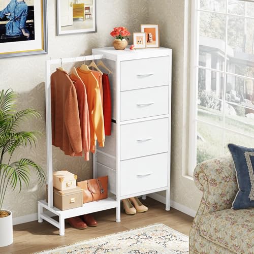White 4 Drawer Dresser with Hanging Rack Z7671