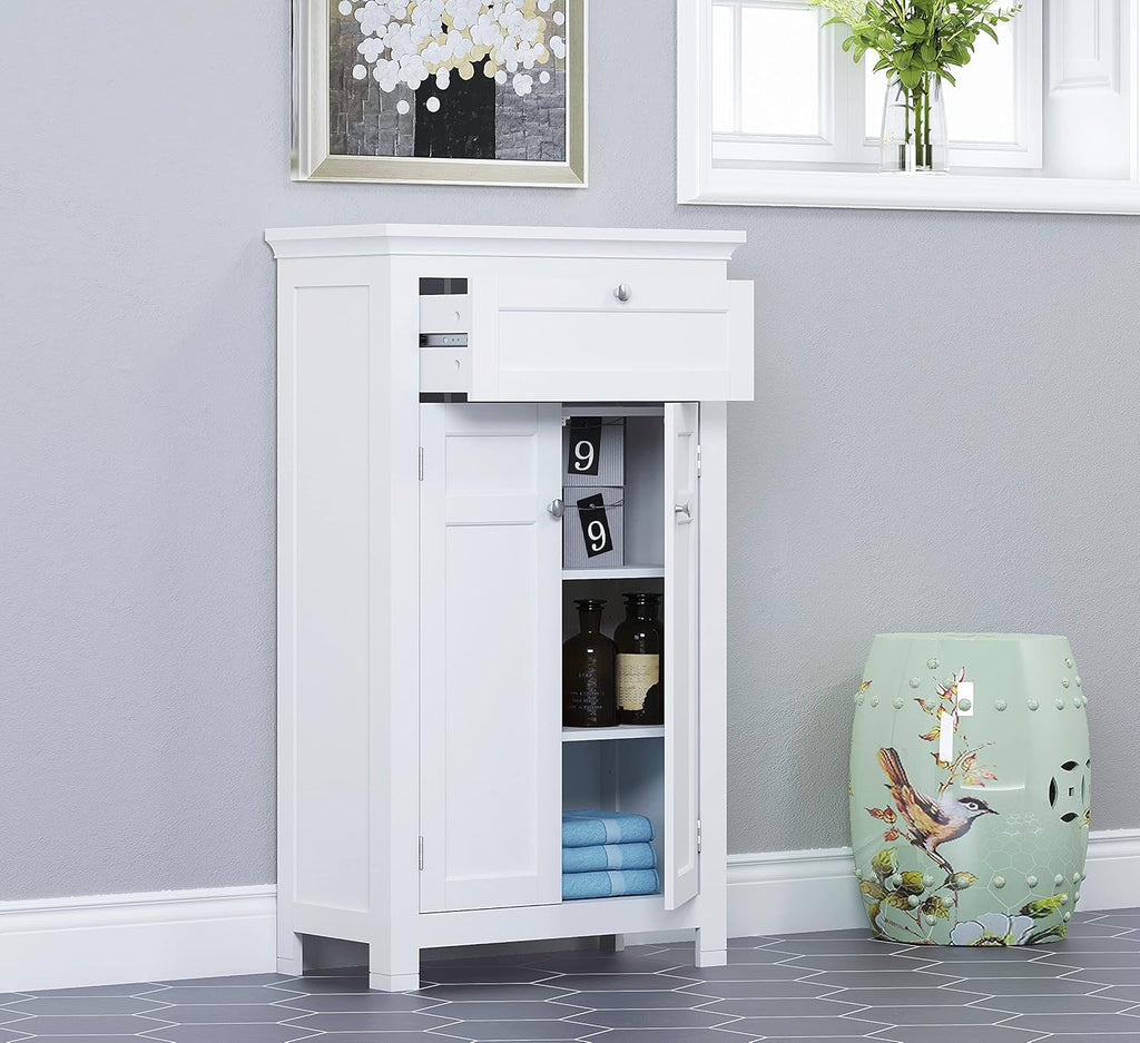 Freestanding Bathroom Cabinet with Doors and Adjustable Shelf, White Y989