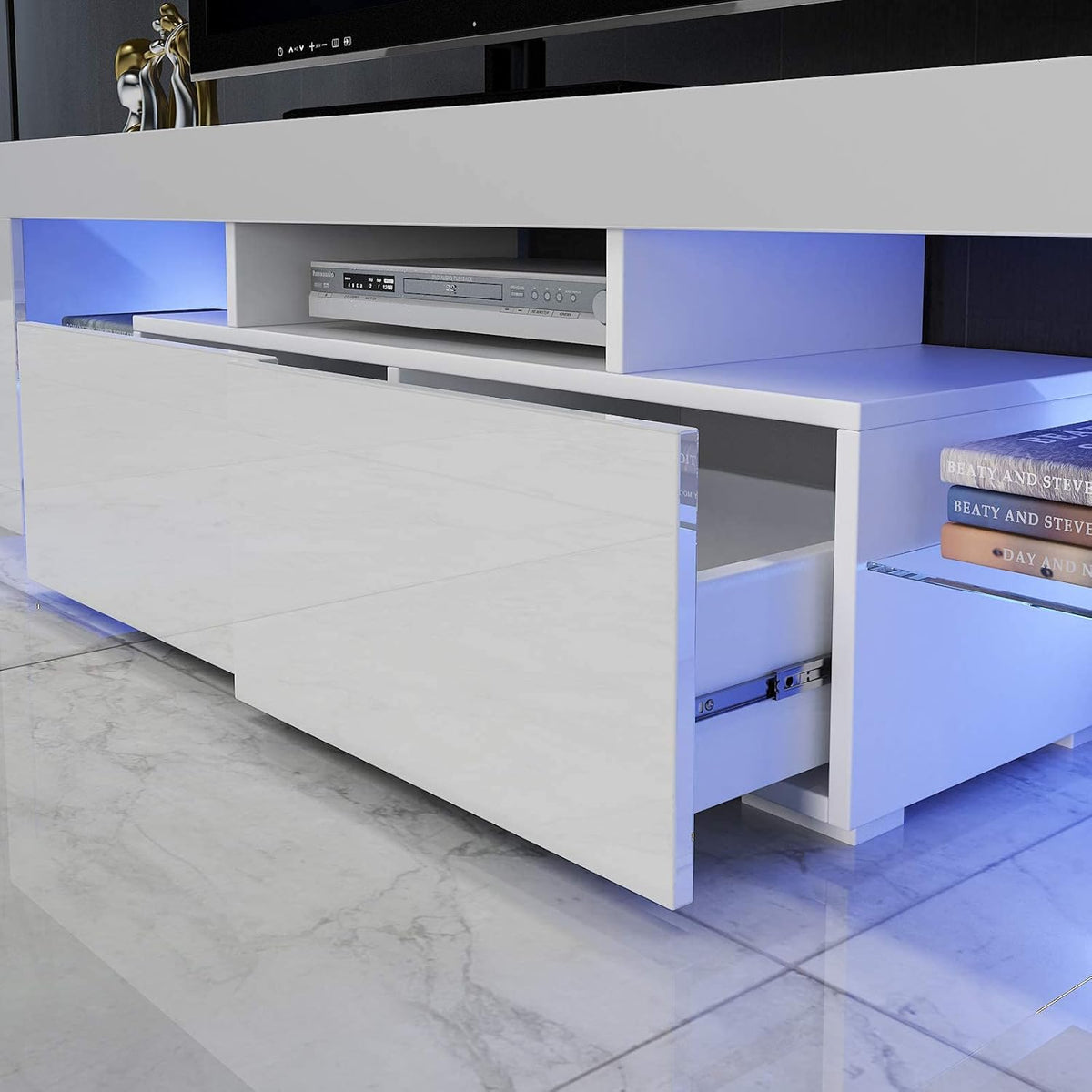 White High Gloss TV Cabinet with Storage and 2 Drawers H974853