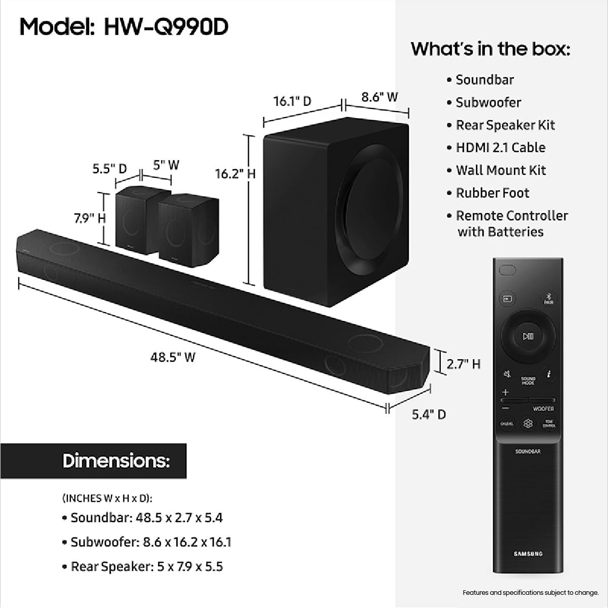 11.1.4ch Soundbar with Wireless Dolby Atmos Audio, Rear Speaker Included Q351