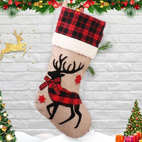 18" Burlap Plaid Christmas Stockings, Set of 4 Y946