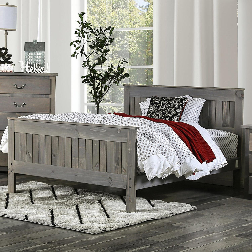 Weathered Gray Pine Wood Queen Bedroom Set 5pcs Q776