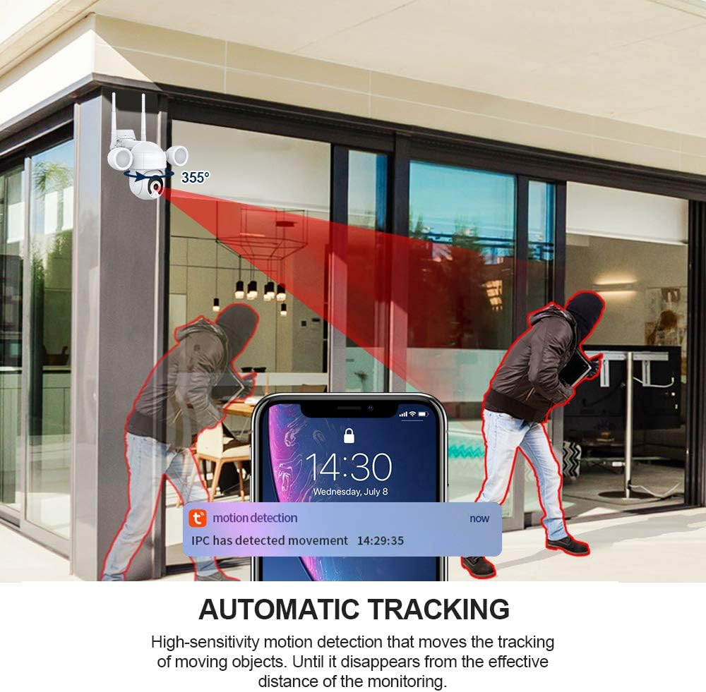 2K WiFi PTZ Security Camera with Floodlight, IP65 Waterproof, Auto Night Vision, Motion-Activated Lights, Auto-Tracking, Two-Way Audio C579