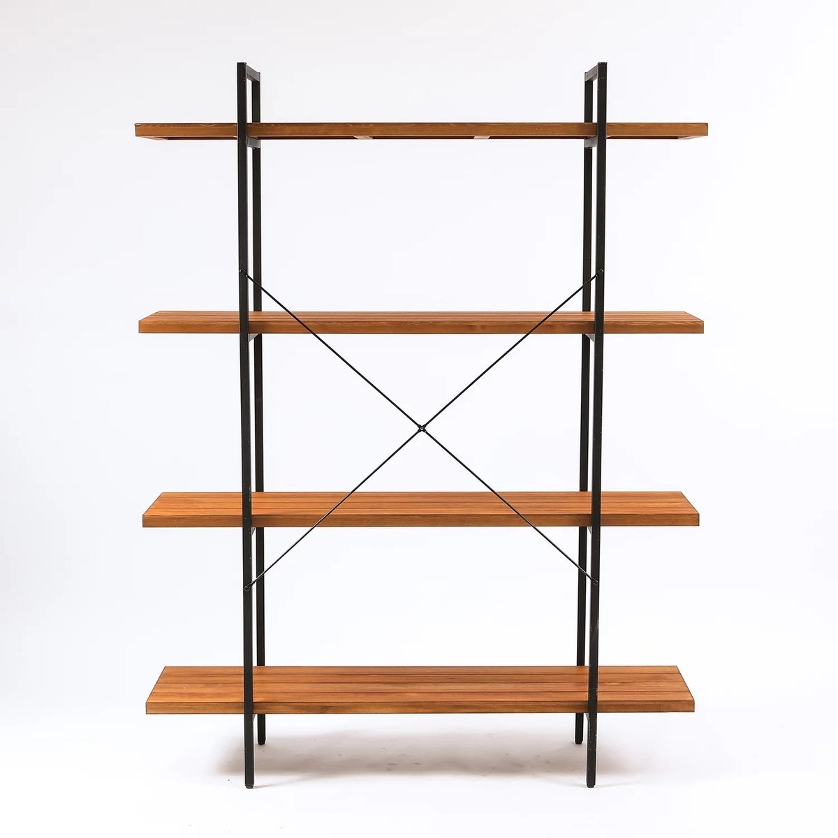 Brown Wood Metal Frame 4-Shelf Bookcase P5557