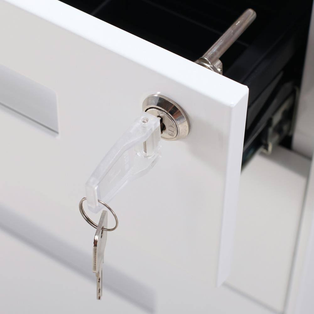 White 3-Drawer Mobile Metal File Cabinet with Lock and Keys L20955