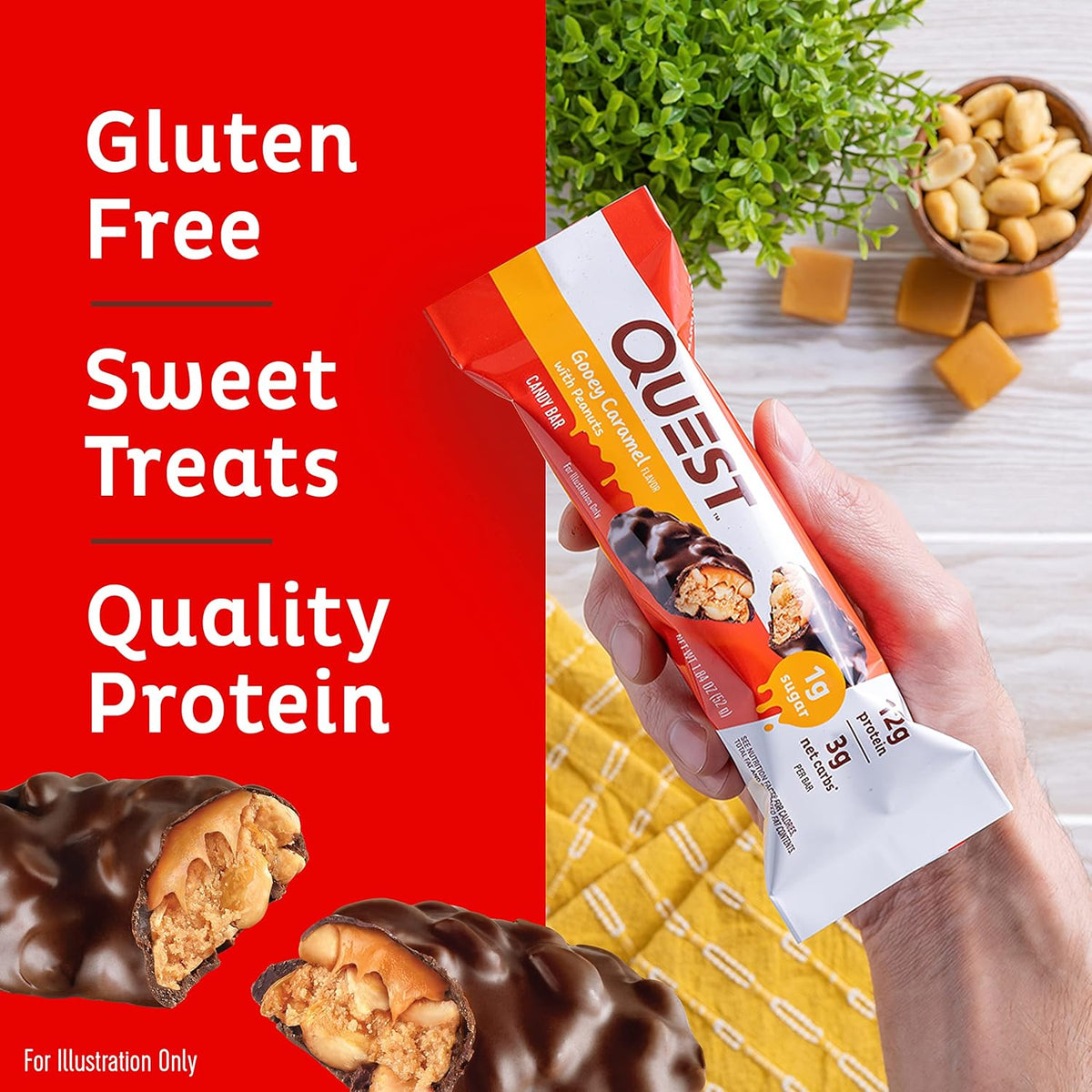Candy Bars Gooey Caramel with Peanuts (12 Bars) and Protein Chips Variety Pack, 1.1 Ounce (Pack of 12) A1103