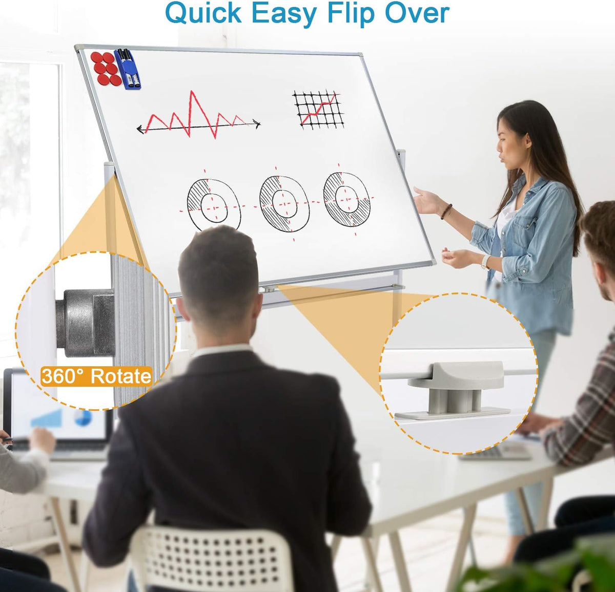 48x36 Double Sided Magnetic Whiteboard with Stand I62302