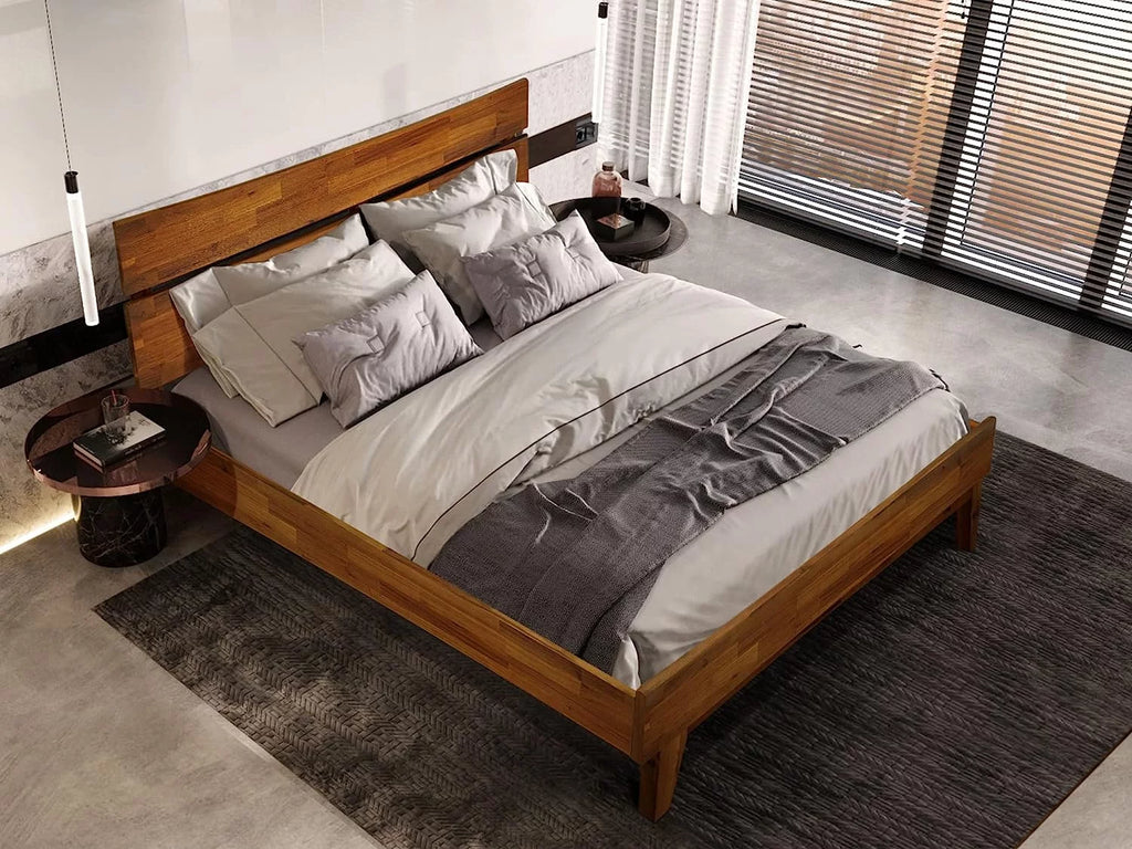 14 Inch Wood Platform Bed with Headboard Queen Size Caramel H226342