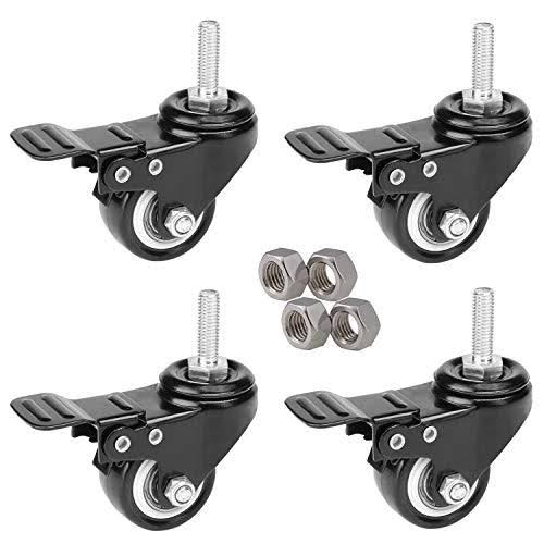 4pcs Stem Casters M8X25 with Brake Lock 2 inch Heavy Duty PU Rubber Swivel Castor Wheel D410