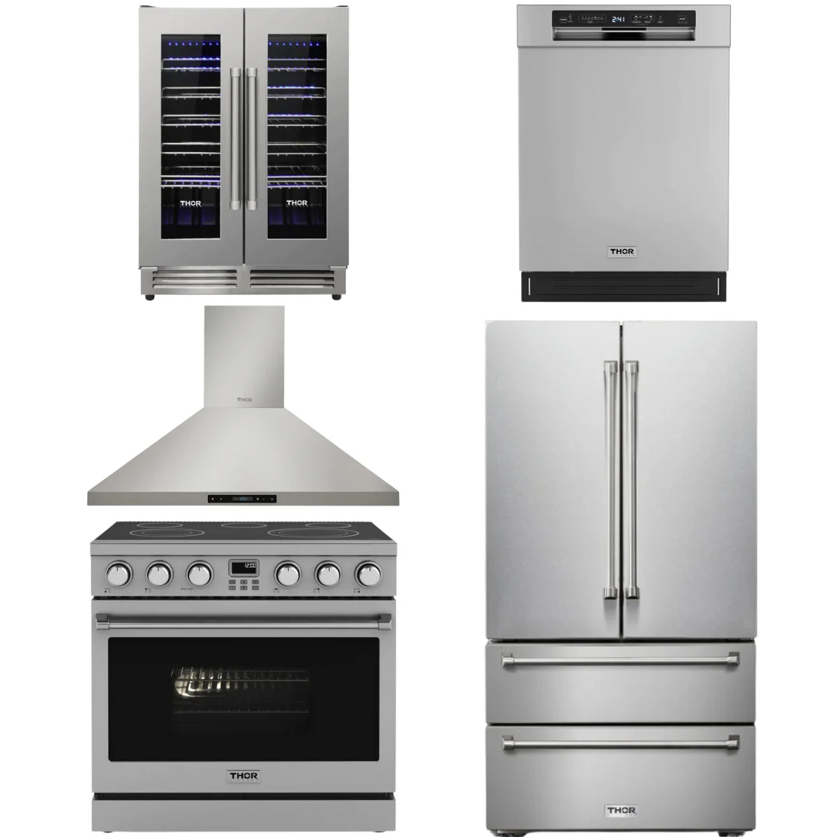 36 Electric Range, Range Hood, Refrigerator, Dishwasher and Wine Cooler B3681