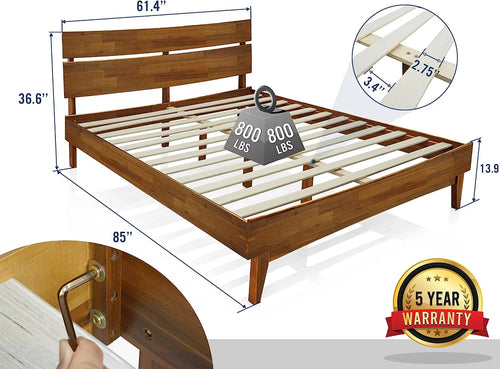 14 Inch Wood Platform Bed with Headboard Queen Size Caramel H226342
