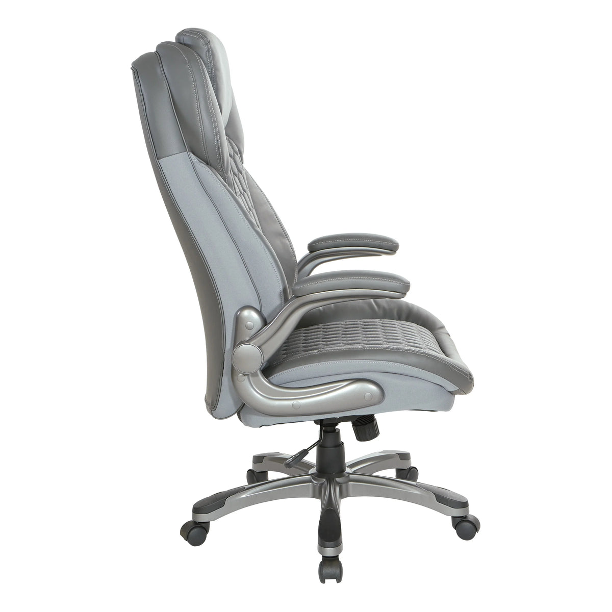 High Back Chair with Grey Bonded Leather and Flip Arms N5700