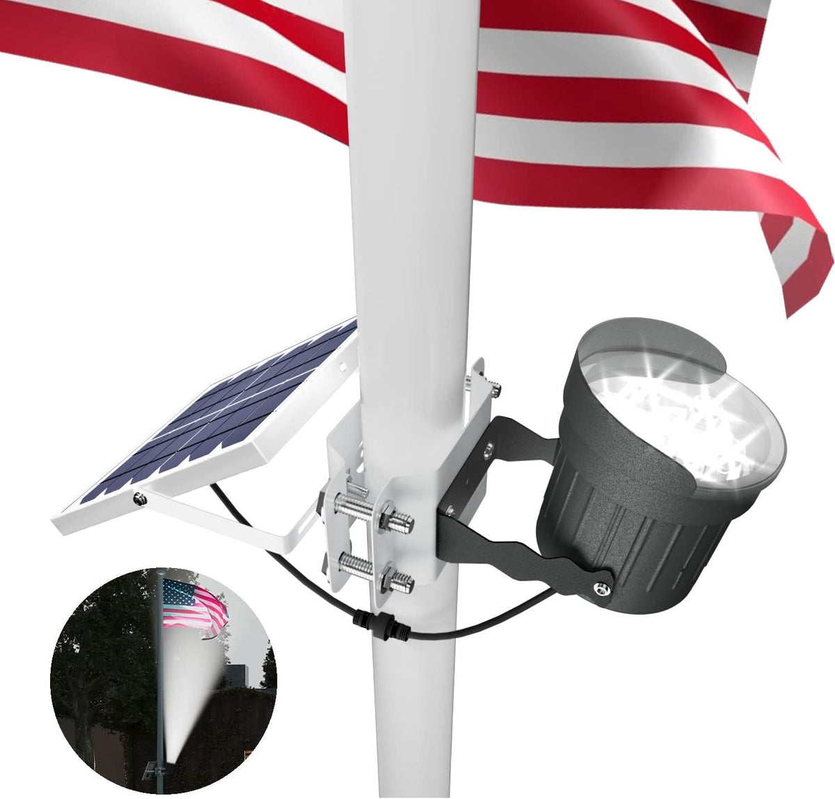 Solar Flag Pole Light 3in1 Design, 2 Brightness, Outdoor Dusk to Dawn U193319