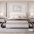 White Full Size LED Bed Frame with 4 Storage Drawers X587464