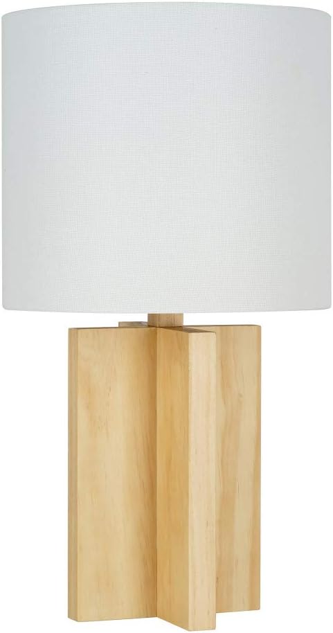 Pine Table Lamp with White Linen Shade F2011