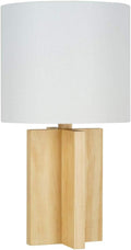 Pine Table Lamp with White Linen Shade F2011