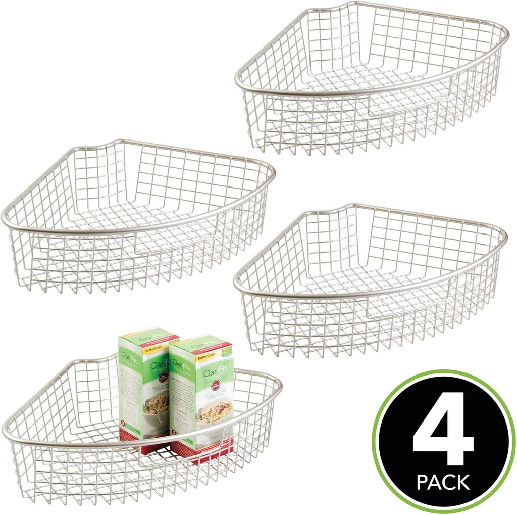 Metal Lazy Susan Storage Organizer Basket with Front Handle - 4 Pack I950570