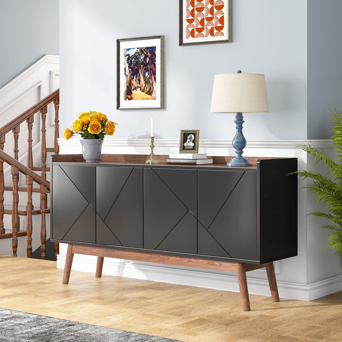 Black 55" Wood Sideboard Cabinet with Doors J71423