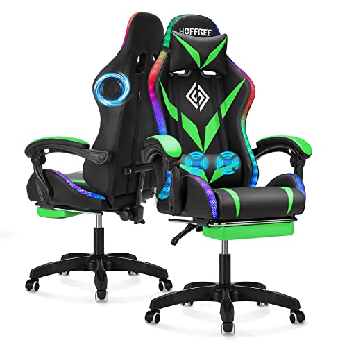 Light Green and Black Ergonomic Gaming Chair with Footrest Z25726